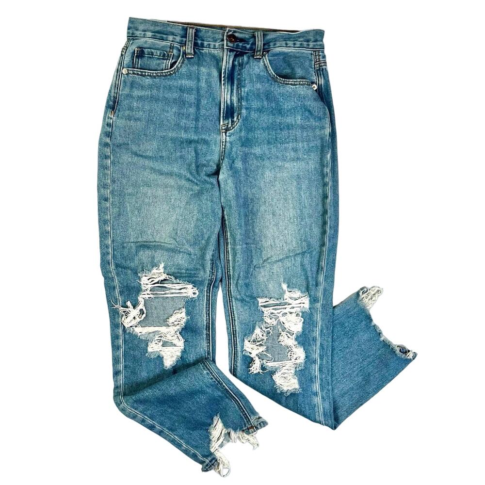 American Eagle Skinny Mom Jeans Women's 4 Blue Distressed Light Wash High Rise